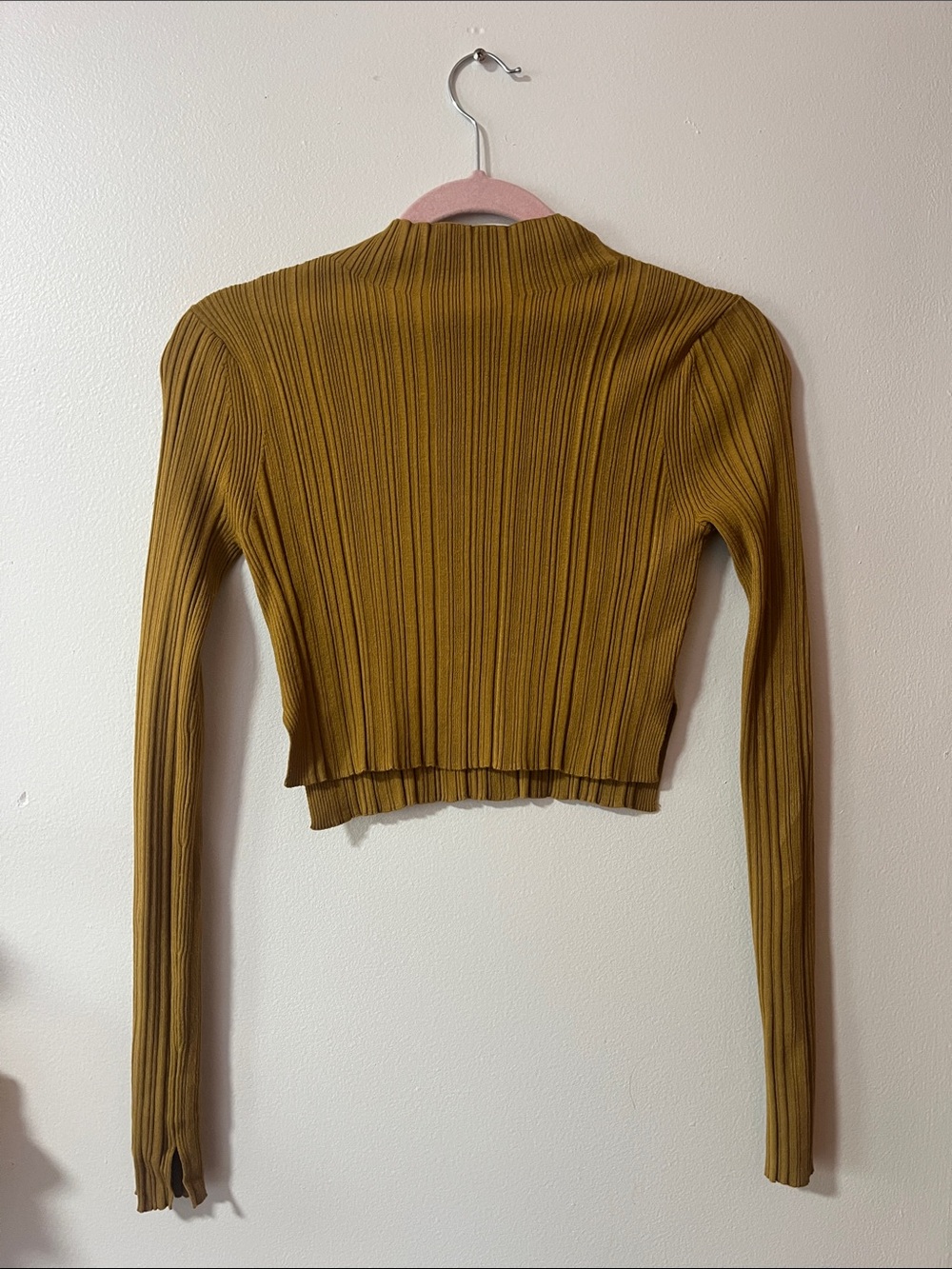 All saints Ribbed Long-Sleeve Crop Top in Mustard
